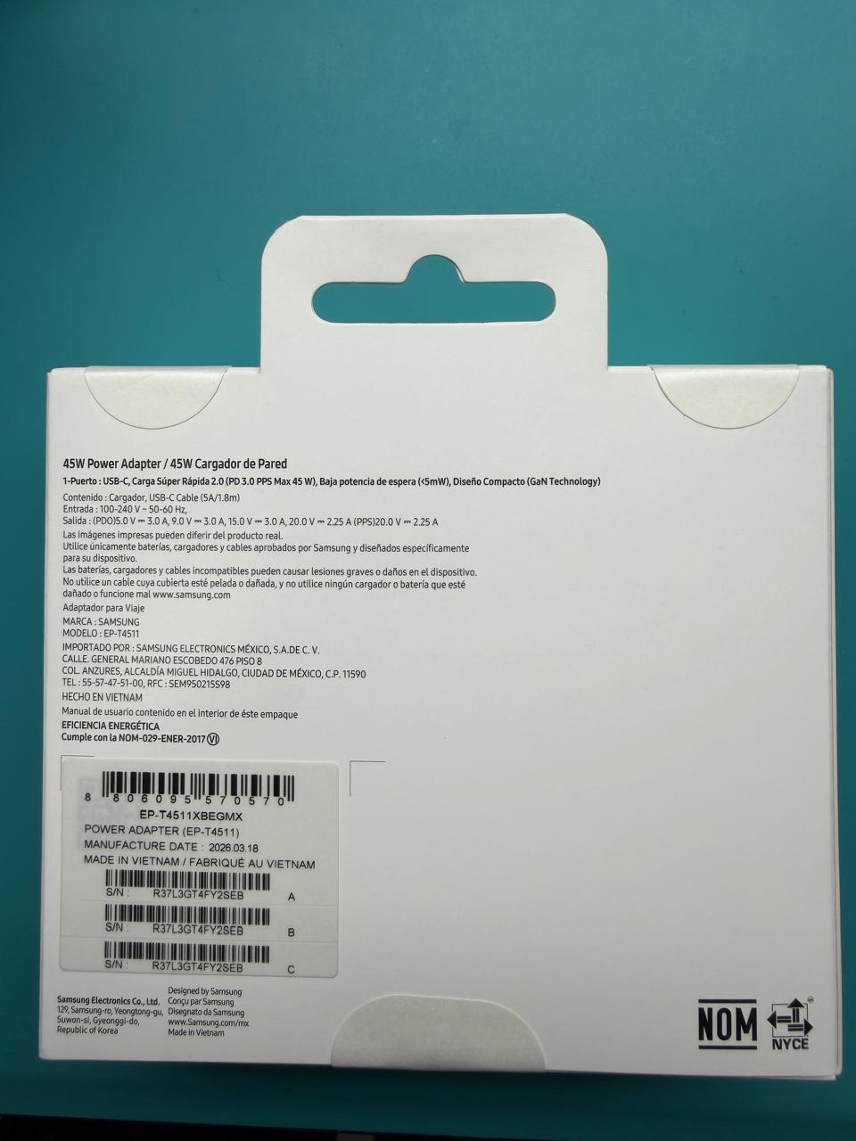 Cargador Samsung original tipo USB-C
